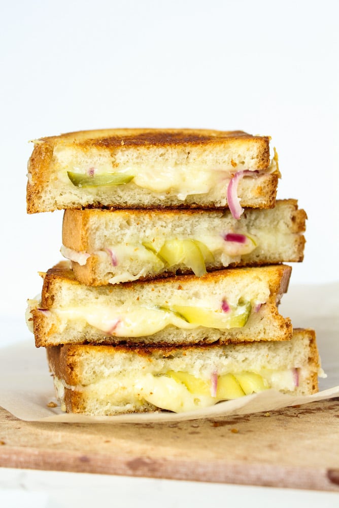 Grilled Cheese with Pickles & Red Onions from cookinginmygenes.com