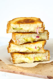 Grilled Cheese with Pickles & Red Onions from cookinginmygenes.com