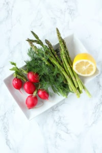 Spring Vegetable Bowl with Lemon and Dill Chicken | cookinginmygenes.com