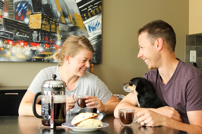 My Perfect Weekend Morning with coffee and Saskatoon Berry Scones | cookinginmygenes.com