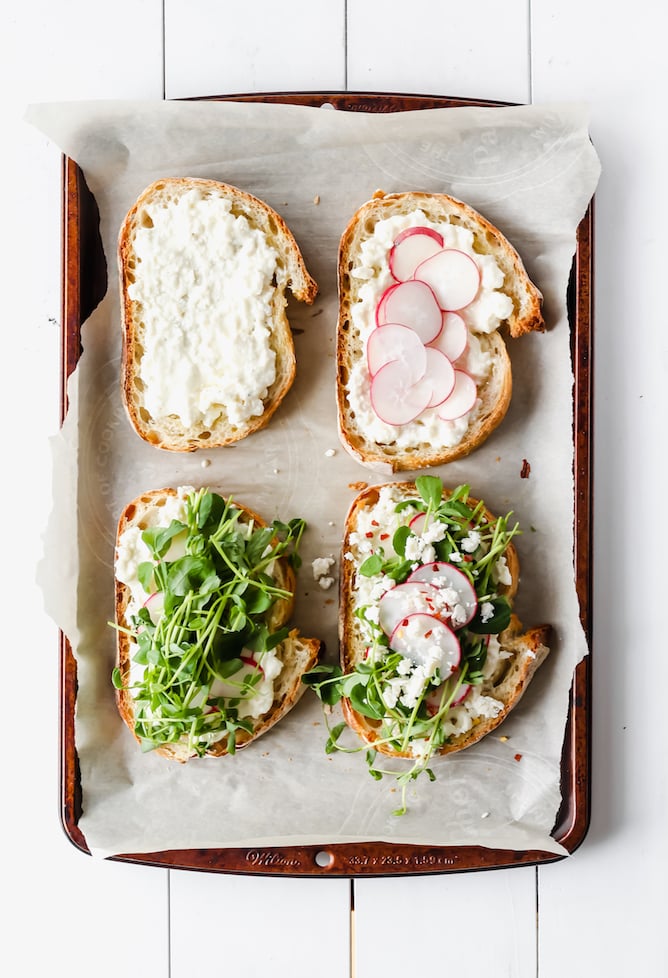 Spring Toast with Radishes, Pea Shoots and Feta | cookinginmygenes.com