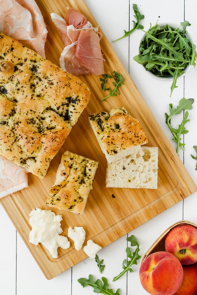 Peach & Prosciutto Summer Focaccia | cookinginmygenes.com