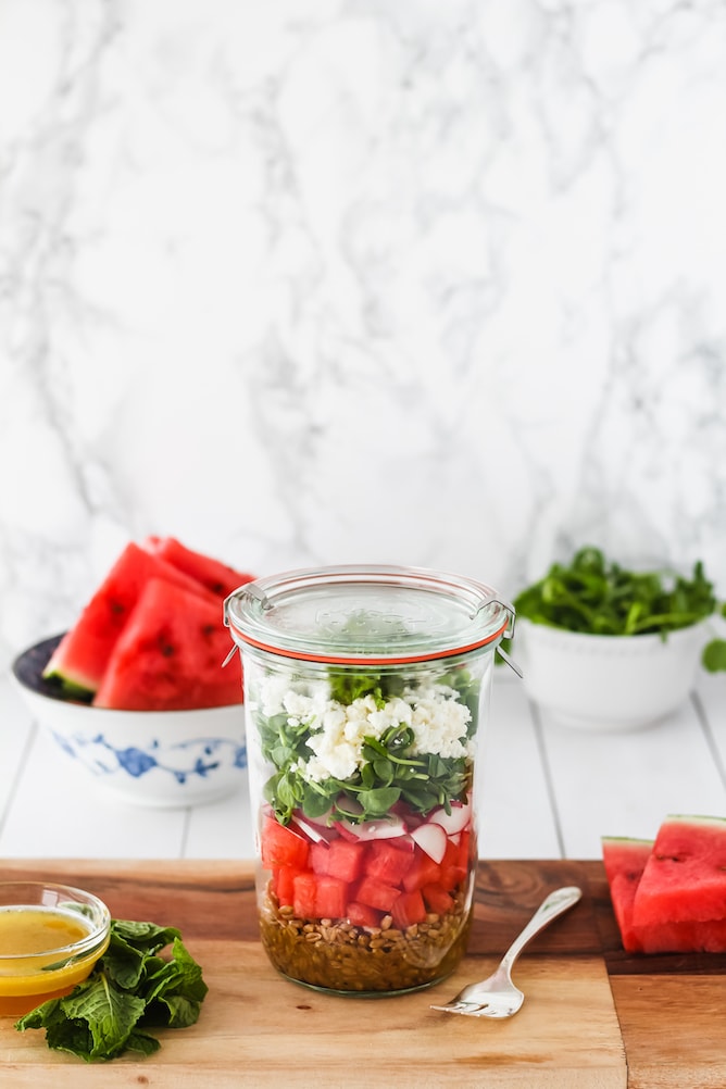 Watermelon Mason Jar Salad | cookinginmygenes.com