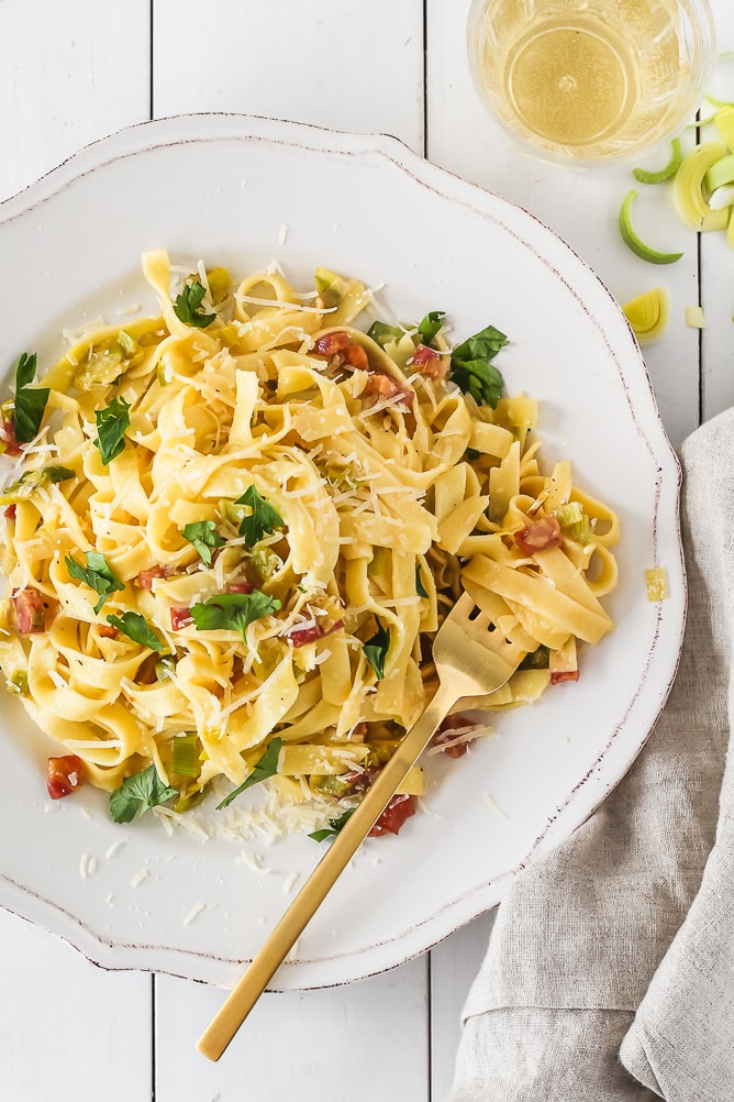 Leek & Pancetta Pasta | cookinginmygenes.com