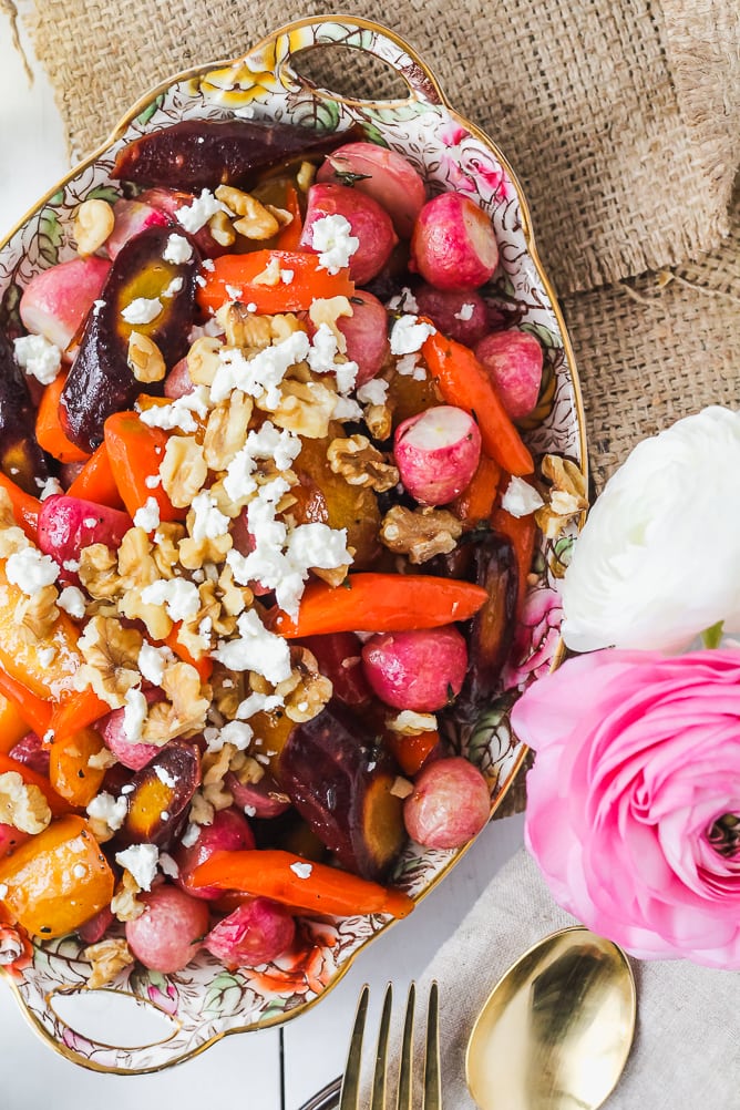 Honey Butter Roasted Carrots & Radishes | cookinginmygenes.com