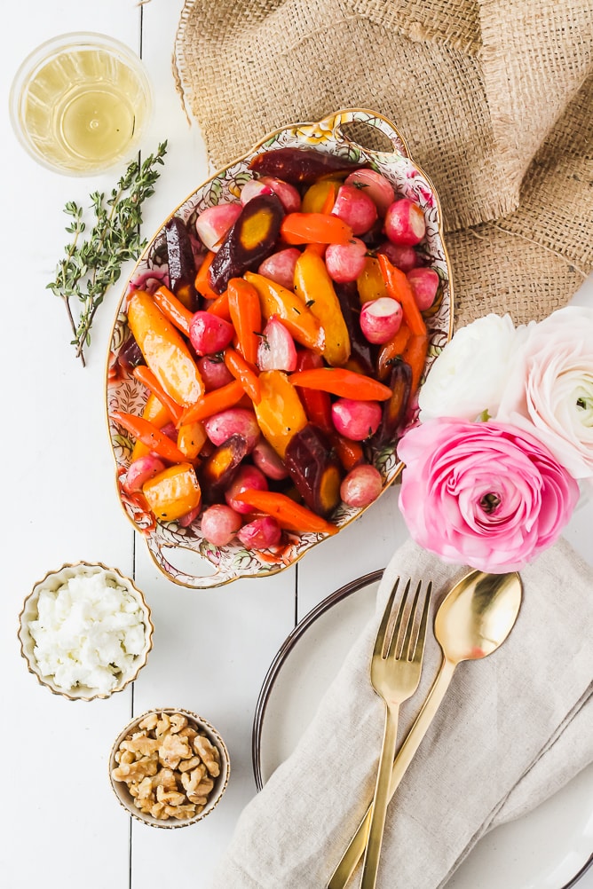 Honey Butter Roasted Carrots & Radishes | cookinginmygenes.com