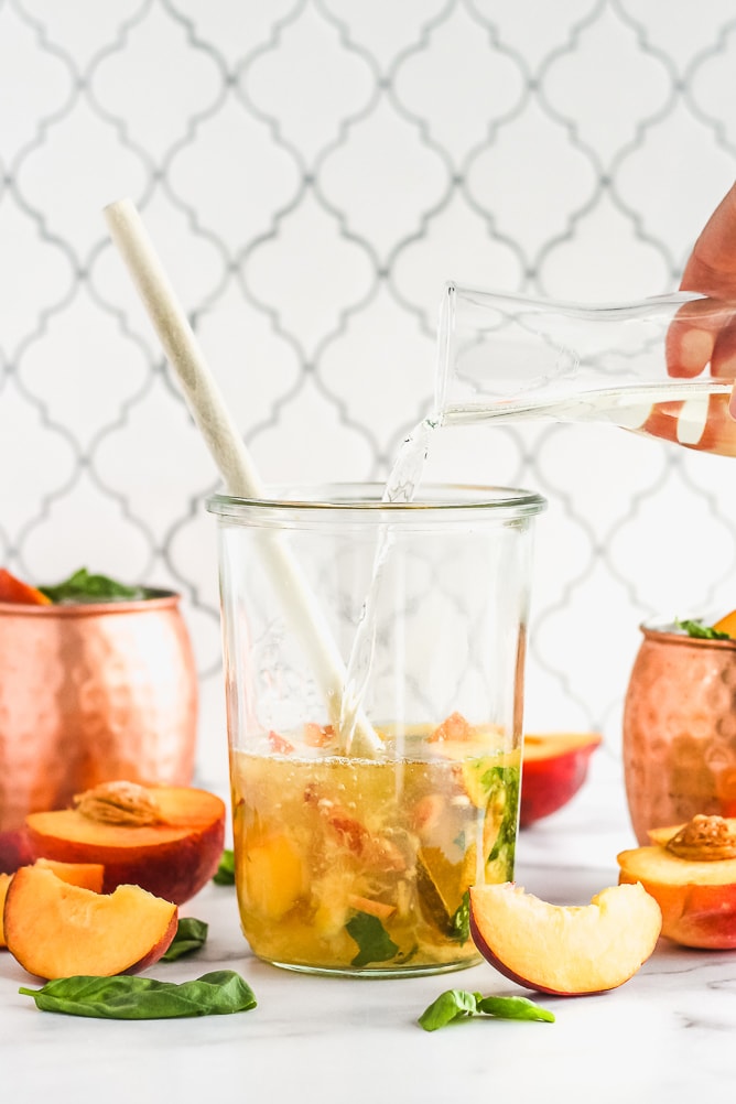 Peach Basil Wine Spritzer | cookinginmygenes.com