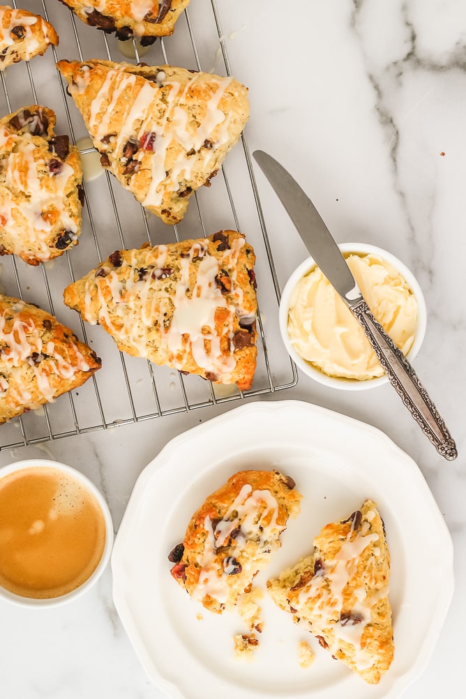 Cranberry Chocolate Scones with Orange Glaze | cookinginmygenes.com