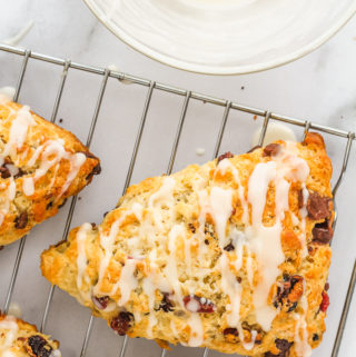 Cranberry Chocolate Scones with Orange Glaze | cookinginmygenes.com