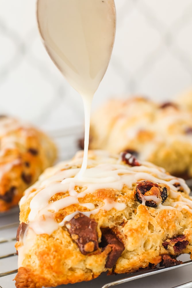 Cranberry Chocolate Scones with Orange Glaze | cookinginmygenes.com