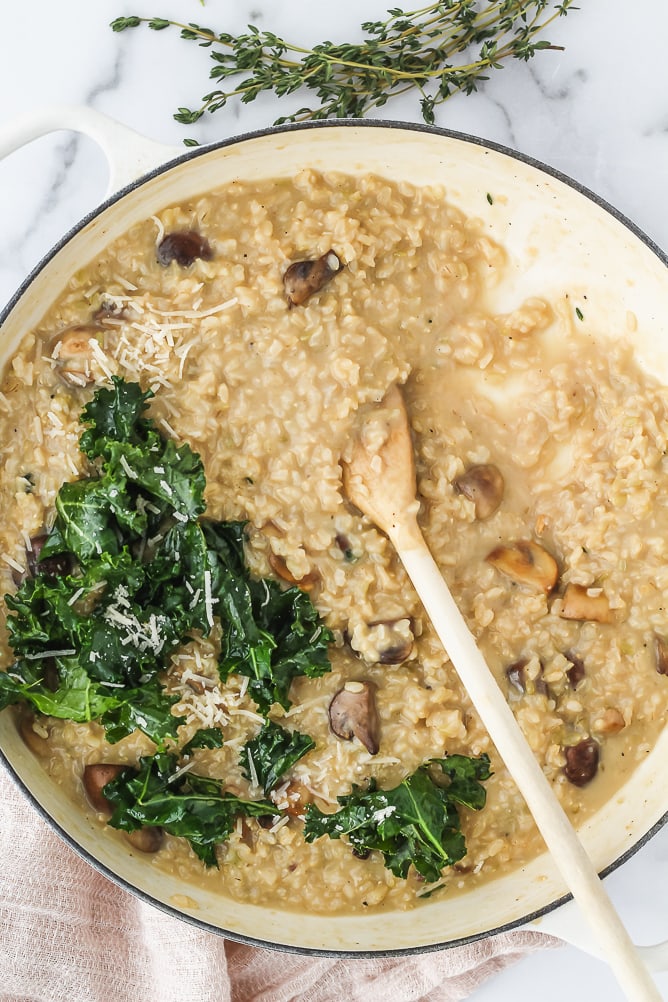 Winter Oven Baked Risotto with Mushrooms & Kale