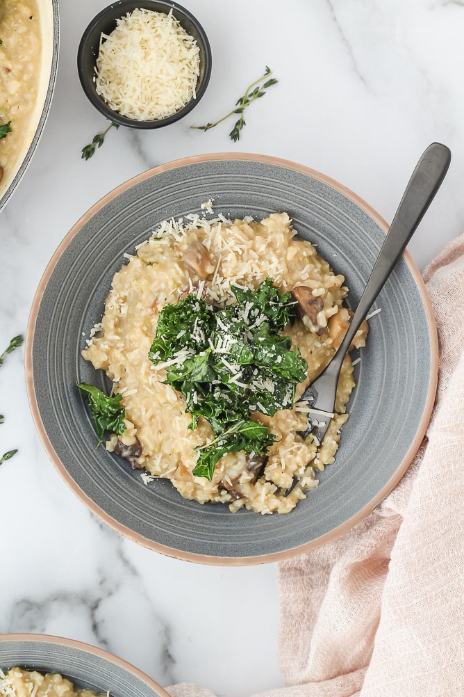 Winter Oven Baked Risotto with Mushrooms & Kale