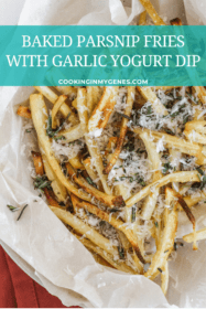 Baked Parsnip Fries with Garlic Yogurt Dip