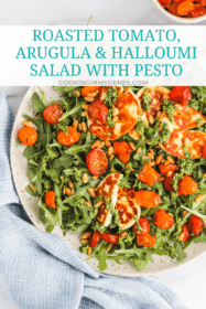Roasted Tomato, Arugula & Halloumi Salad with Pesto