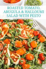 Roasted Tomato, Arugula & Halloumi Salad with Pesto