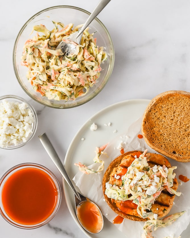 Spicy Turkey Burgers with Dill Slaw