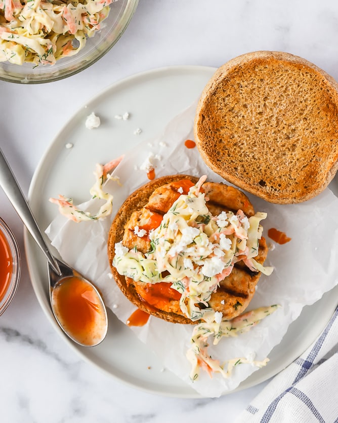 Spicy Turkey Burgers with Dill Slaw