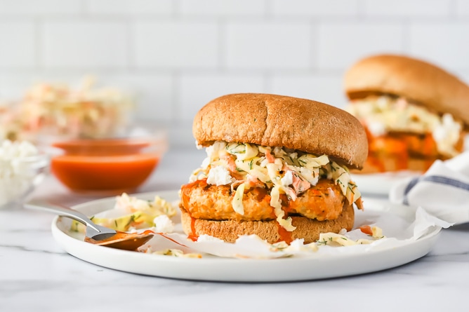 Spicy Turkey Burgers with Dill Slaw