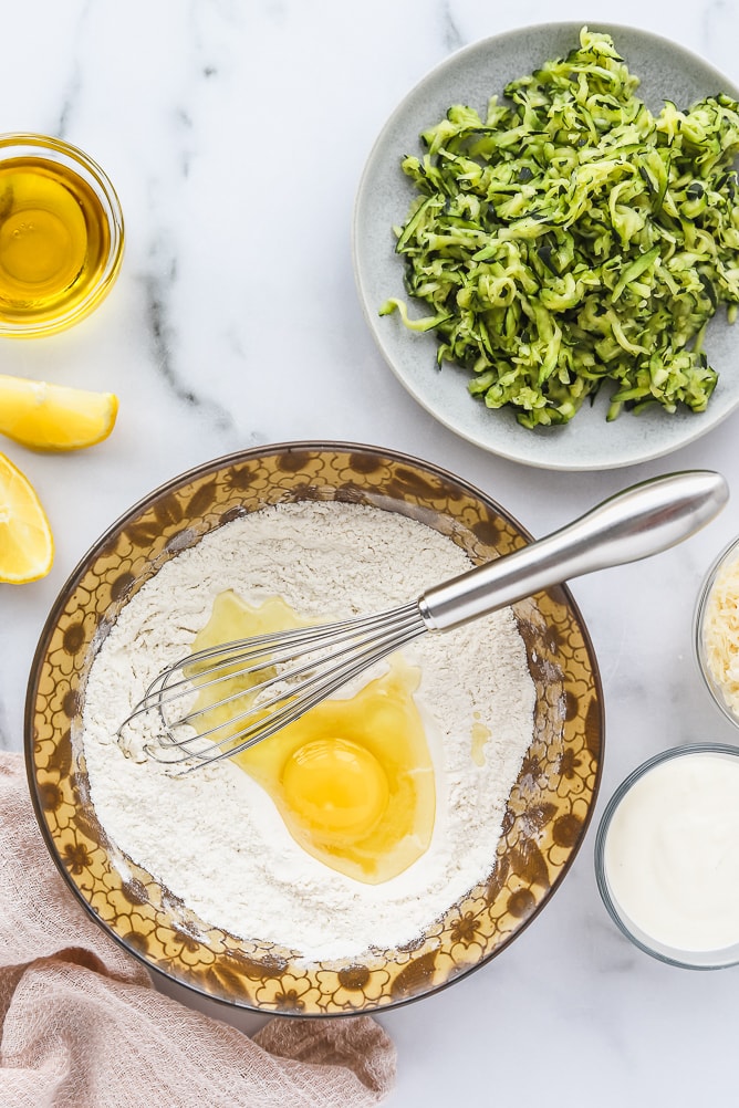 Zucchini Fritters with Garlic Yogurt Dipping Sauce