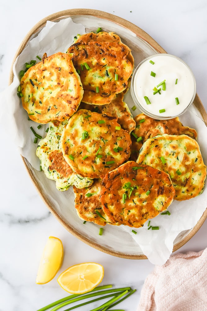 Zucchini Fritters with Garlic Yogurt Dipping Sauce