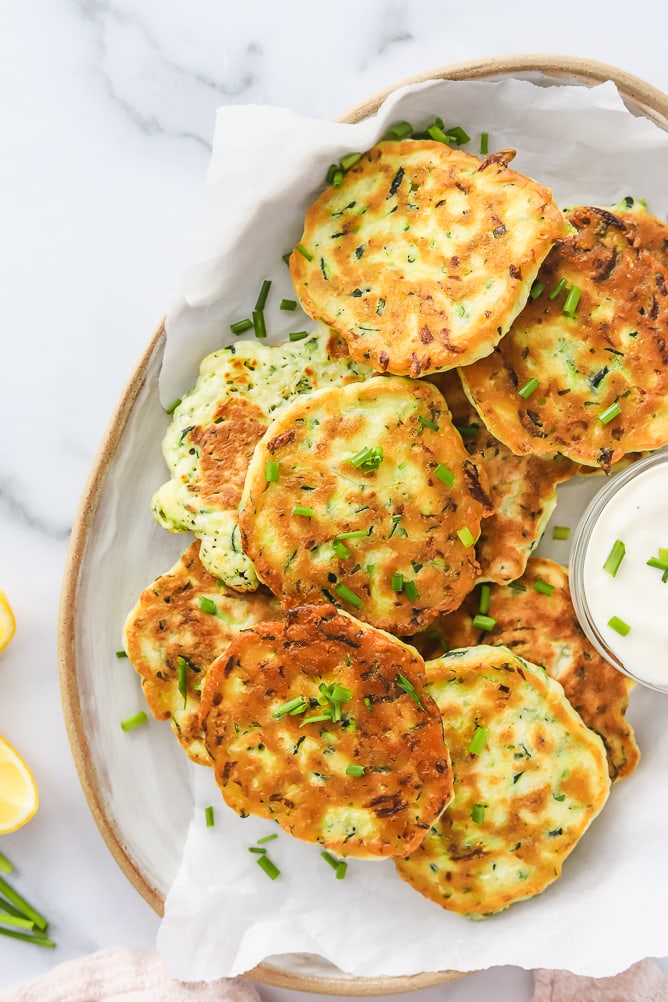 Zucchini Fritters with Garlic Yogurt Dipping Sauce