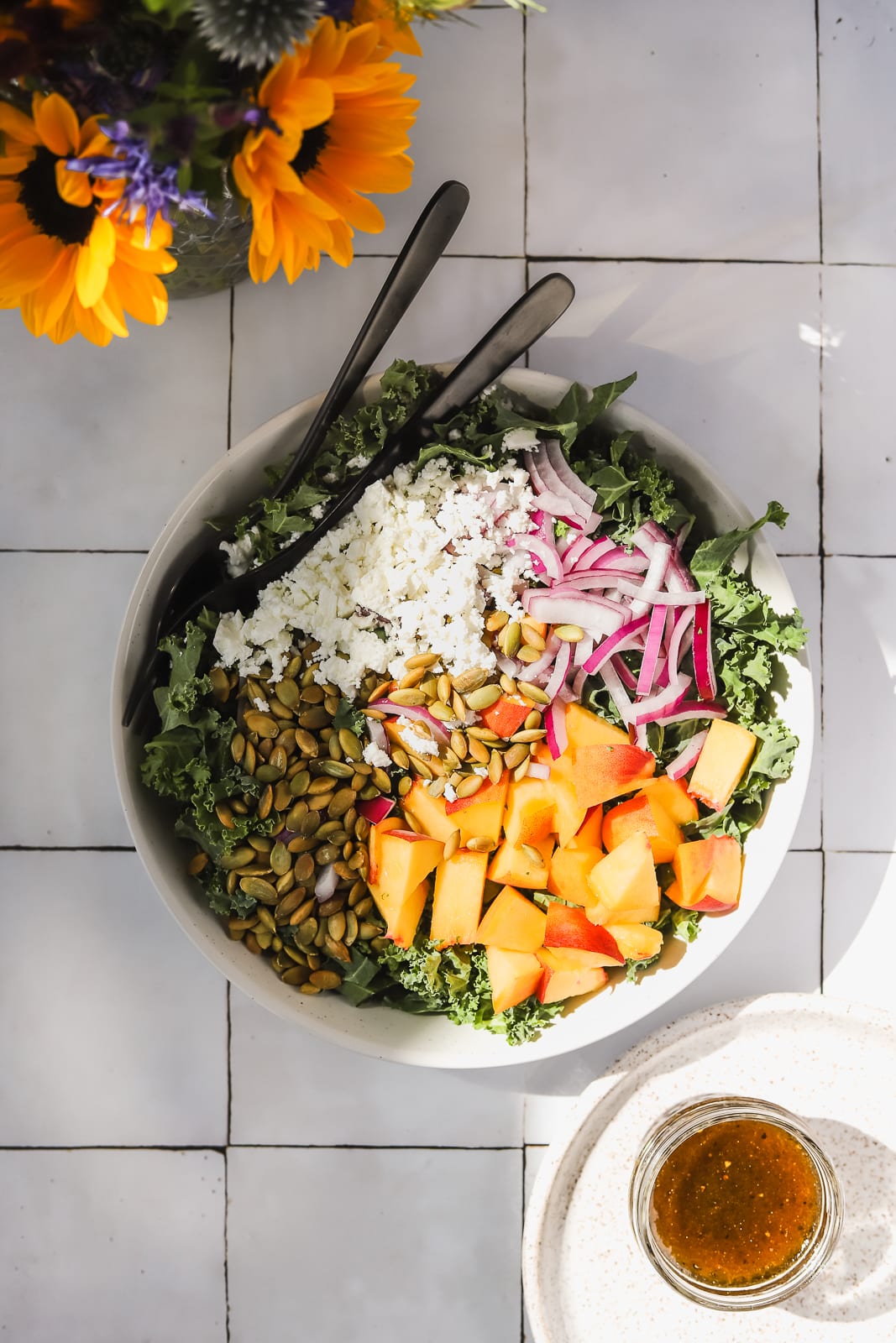 Kale & Peach Salad with Feta and Toasted Pepitas