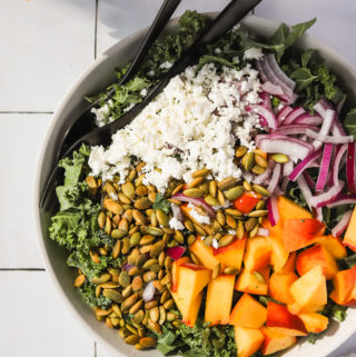 Kale & Peach Salad with Feta and Toasted Pepitas