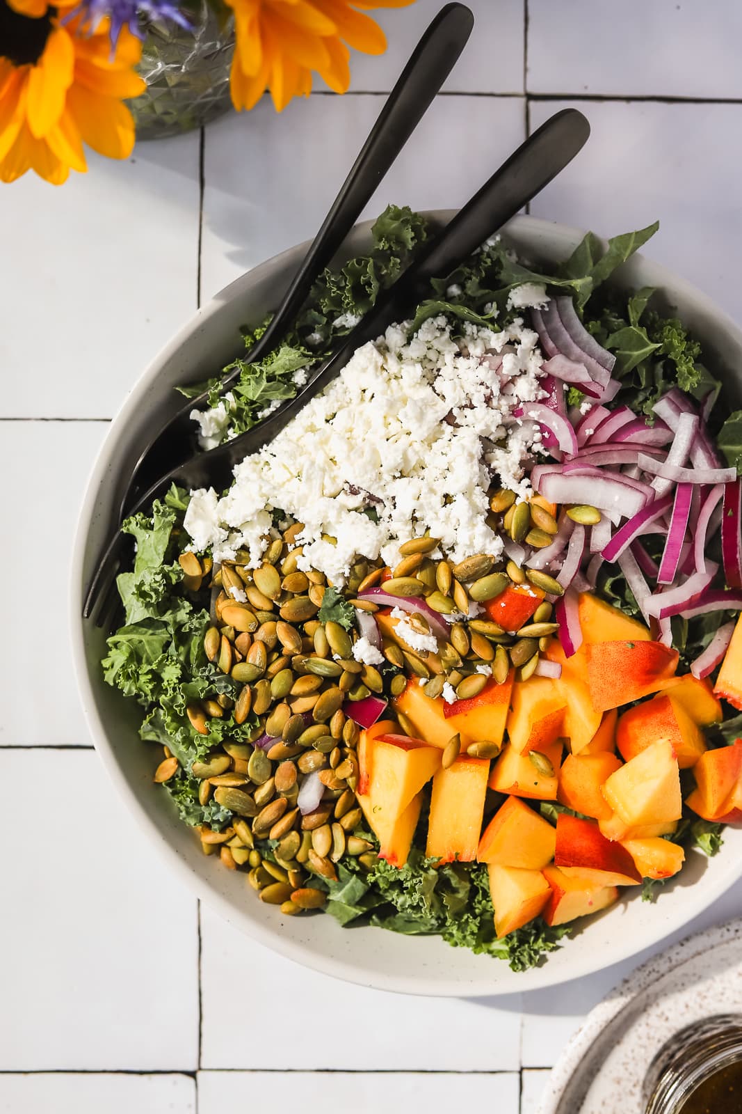 Kale & Peach Salad with Feta and Toasted Pepitas