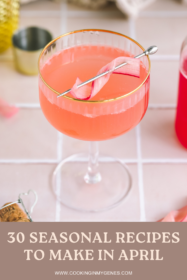 rhubarb french 75 cocktail in a coupe glass