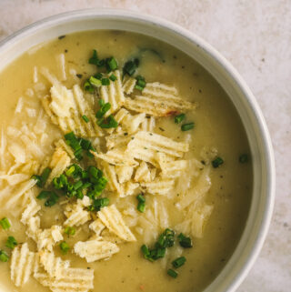 potato soup with chives and chips