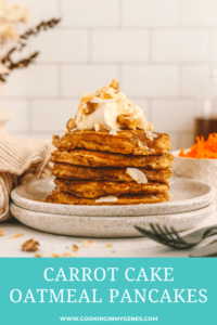 a stack of carrot cake oatmeal pancakes