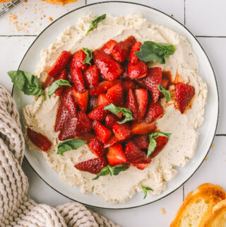 roasted strawberries on boursin cheese
