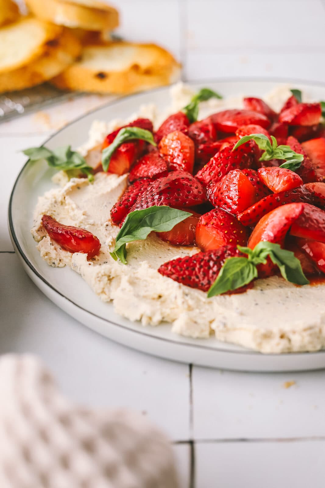 roasted strawberries on boursin cheese
