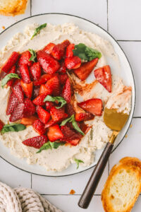 roasted strawberries on boursin cheese