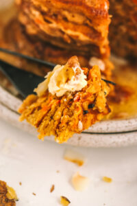 a forkful of carrot cake pancakes