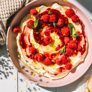 raspberries & lemon on top of cream cheese dip