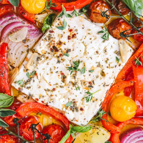 Easy Baked Feta Appetizer with Tomatoes and Peppers Cooking in my Genes