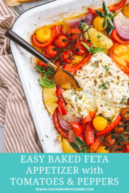 baked feta with a serving knife