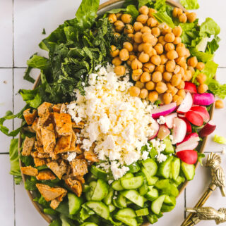 close-up of a green summer chopped salad on a serving platter