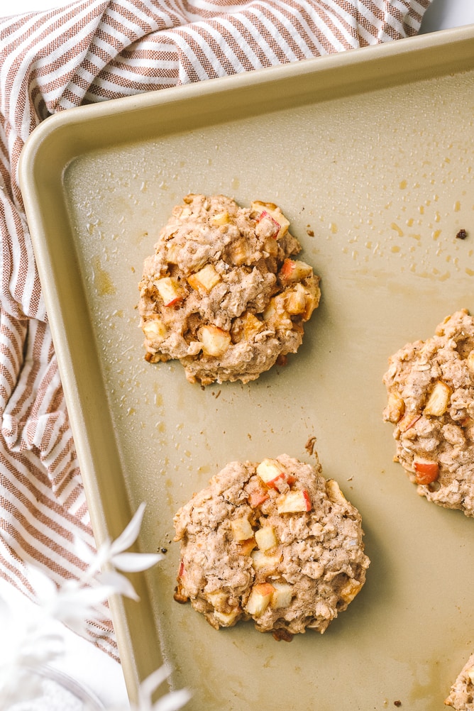 apple pie breakfast cookie on a cookie sheet