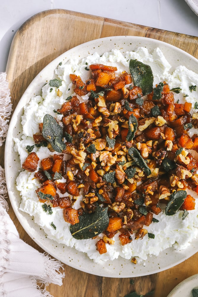 close up of butternut squash and sage