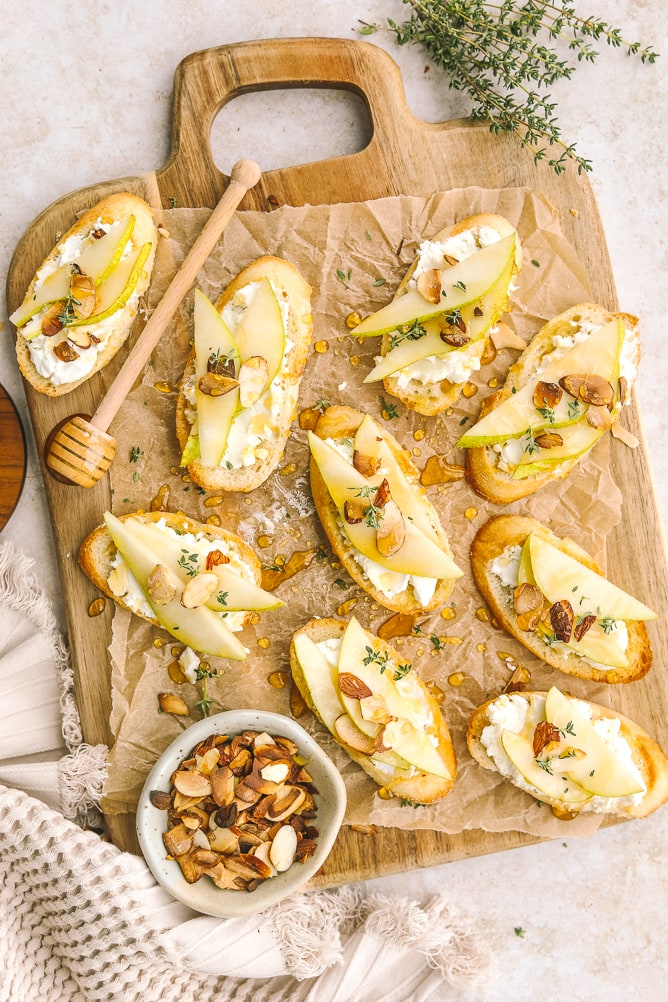 crostini on a cheeseboard