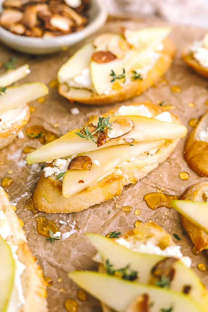 pear & goat cheese crostini