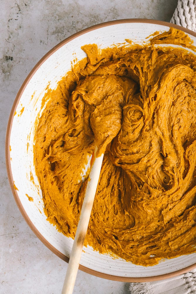 pumpkin bread batter in a bowl