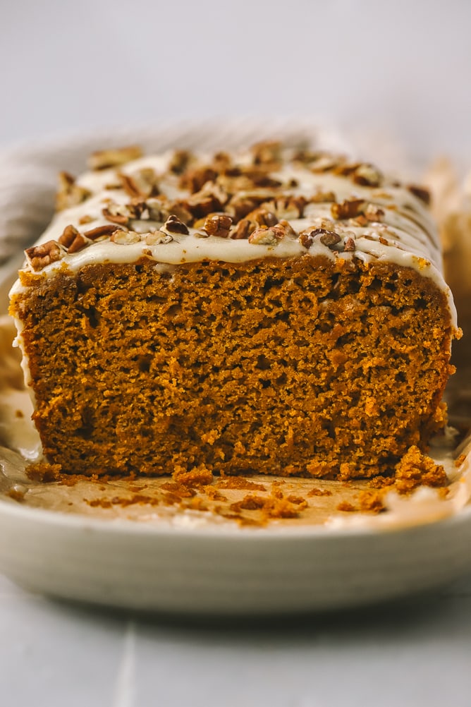 pumpkin loaf on a serving plate