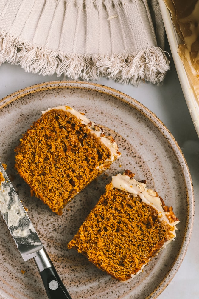 sliced pumpkin bread on a plate