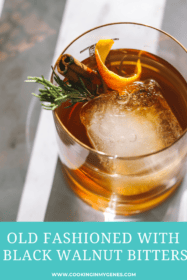 overhead view of black walnut bitters cocktail recipe