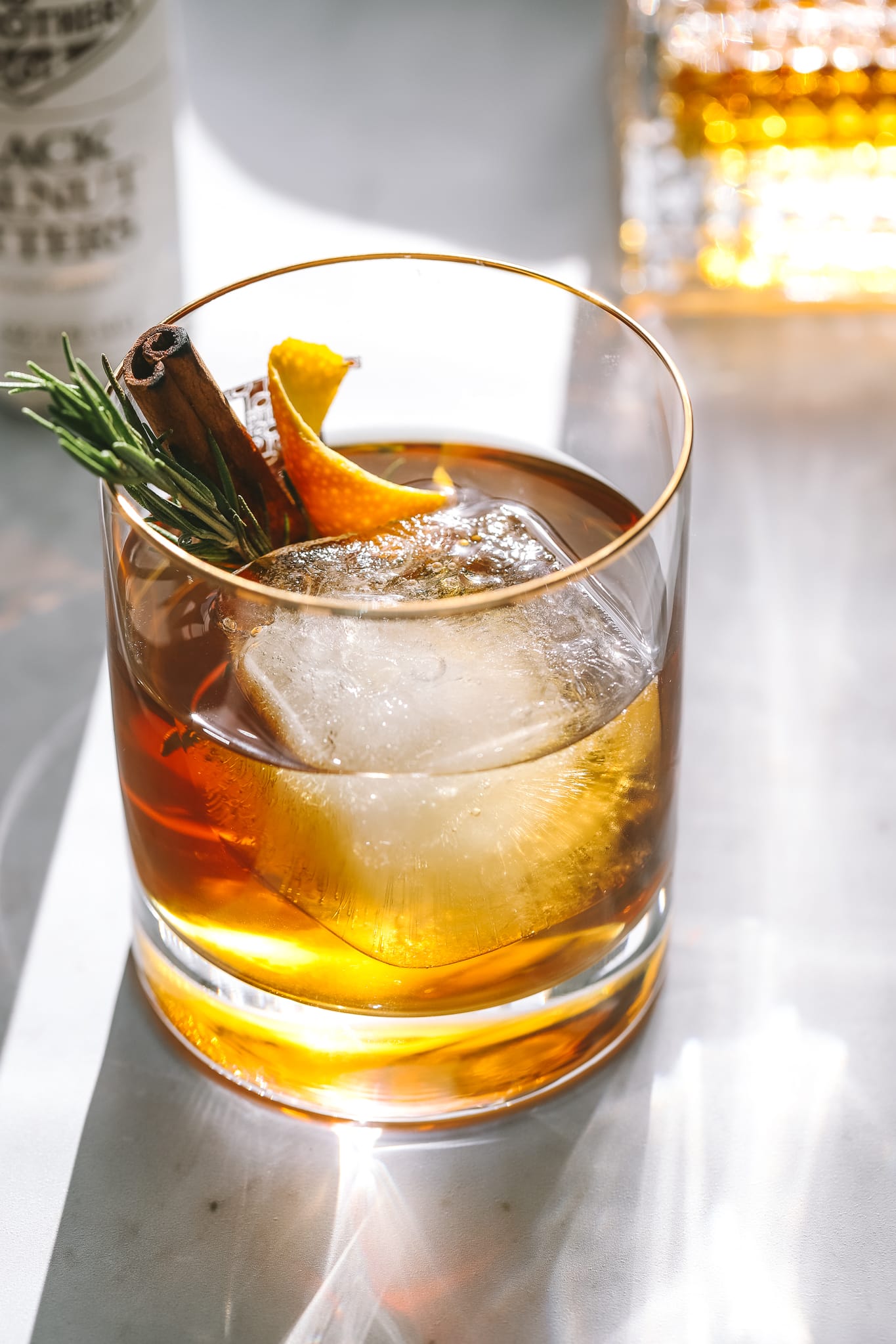 angled view of old fashioned cocktail