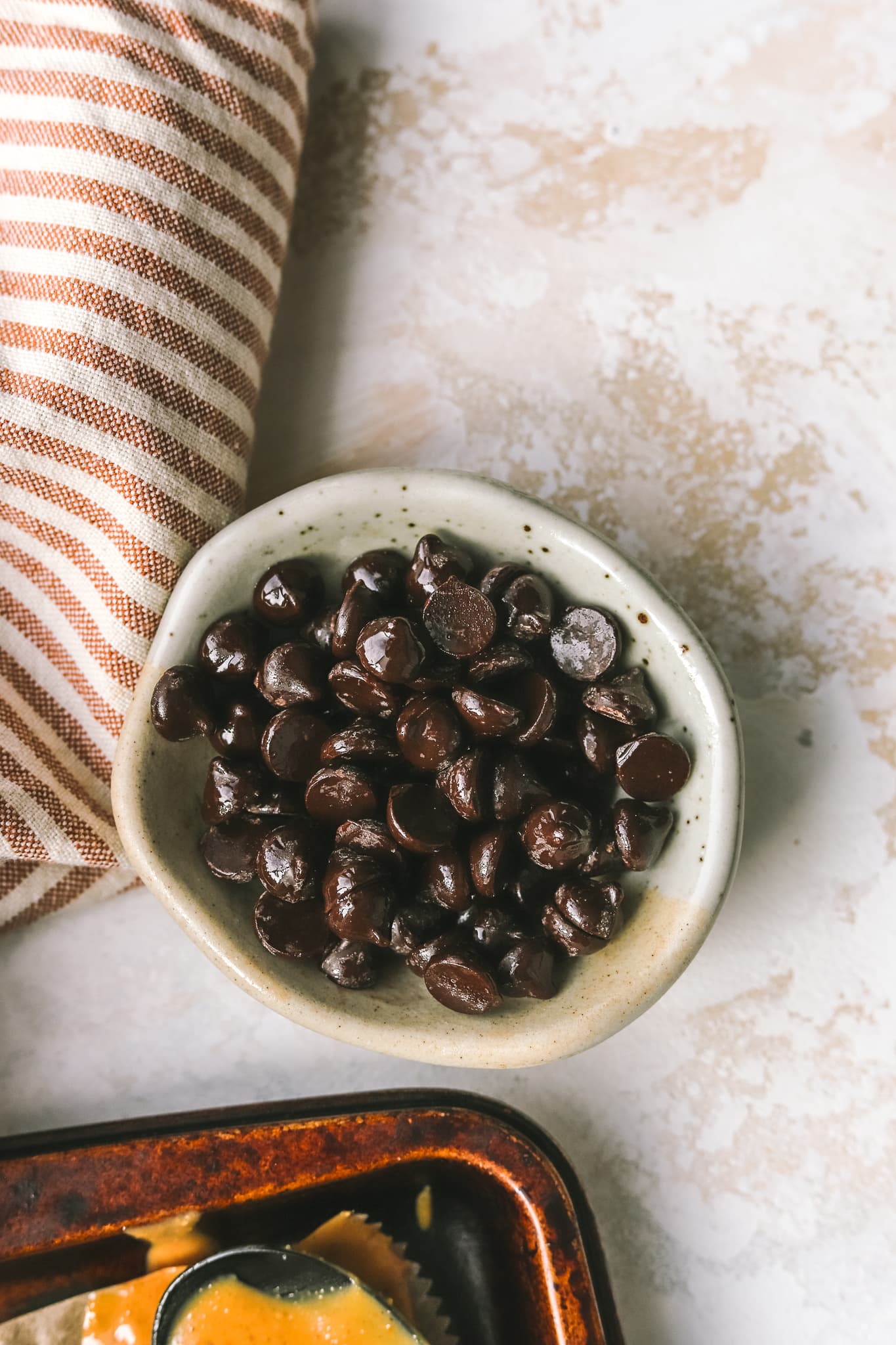 chocolate chips in a bowl