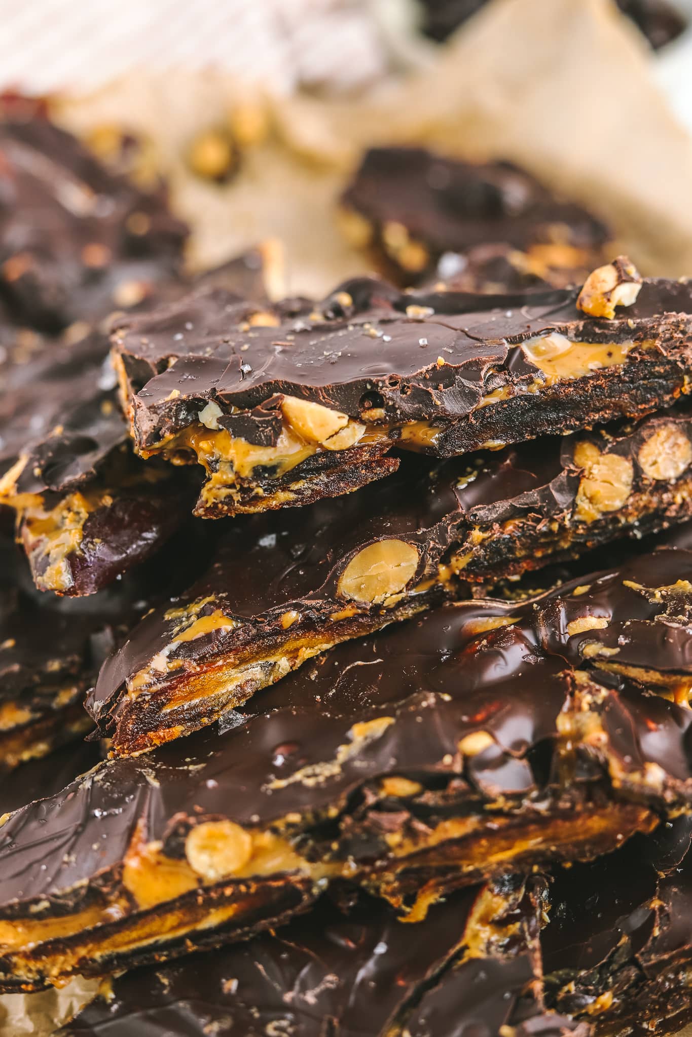 close up of chocolate date bark